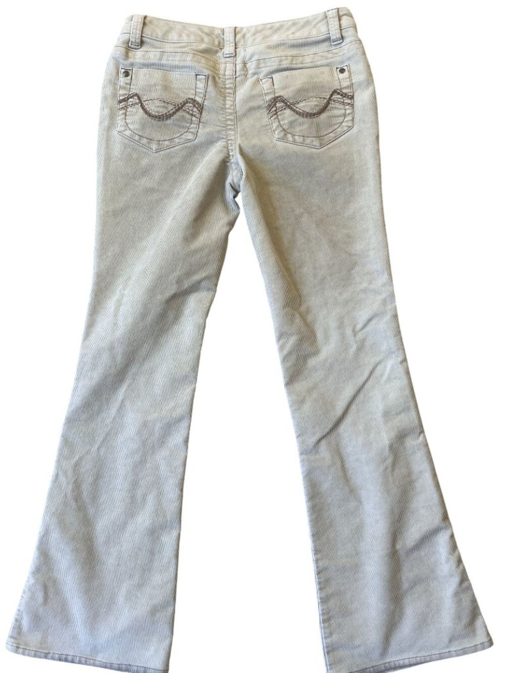 Mossimo Y2K McBling Corduroy Pants Womens JR 5 Ivory Embroidered Flare Grunge